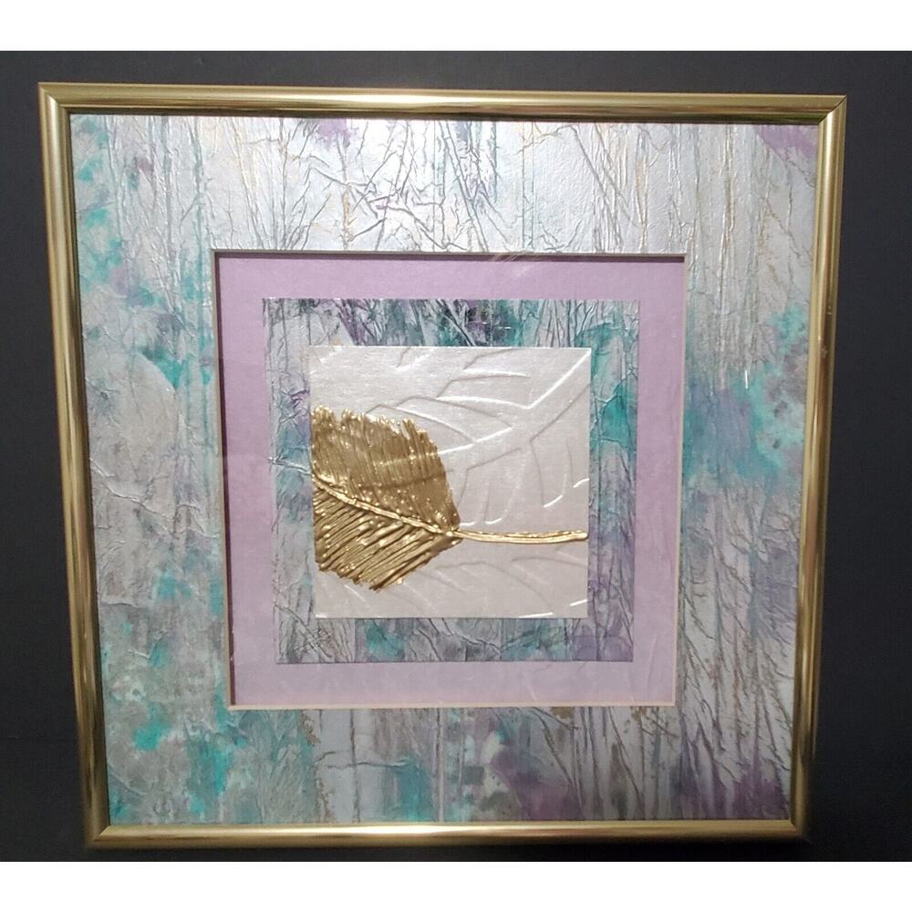OOAK John Butler Gold Artwork Framed Print With Floral 16"x16" One Of a Kind‎